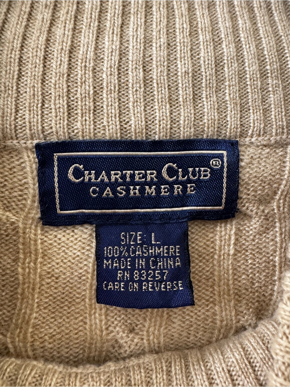 Charter Club Beige Cashmere Cable Knit Short-Sleeve Turtleneck Sweater L - Picture 8 of 8